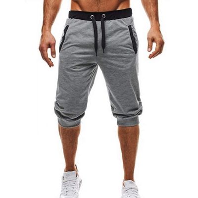 SOUGAO Men's Jogging Shorts Comfortable 3/4 Length Shorts Sports Joggers Shorts Elastic Waist Capri Running Trainning Short Sweatpants Grey L