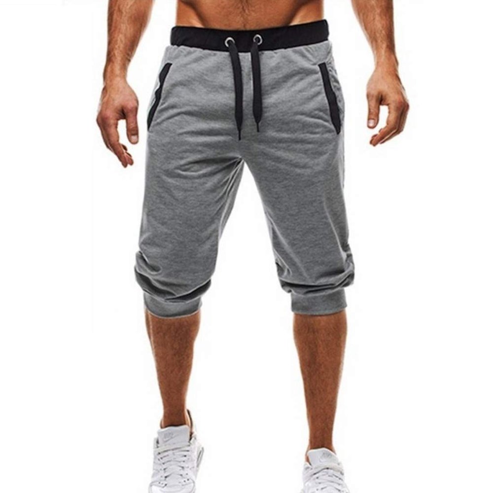 SOUGAO Men's Jogging Shorts Comfortable 3/4 Length Shorts Sports Joggers Shorts Elastic Waist Capri Running Trainning Short Sweatpants Grey L