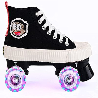 Canvas Roller Skates, 4 Wheels Shiny Skating Shoes for Girls, Boys,Adults,Kids and Beginners Birthday Gift,7/41 Black