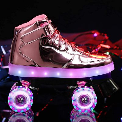Roller Skates, 4 Wheels PU Upper Shiny Skating Shoes for Girls, Boys,Adults,Kids and Beginners Birthday Gift,5/37 Pink