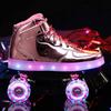 Roller Skates, 4 Wheels PU Upper Shiny Skating Shoes for Girls, Boys,Adults,Kids and Beginners Birthday Gift,5/37 Pink view 1