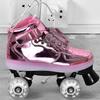 Roller Skates, 4 Wheels PU Upper Shiny Skating Shoes for Girls, Boys,Adults,Kids and Beginners Birthday Gift,5/37 Pink view 3