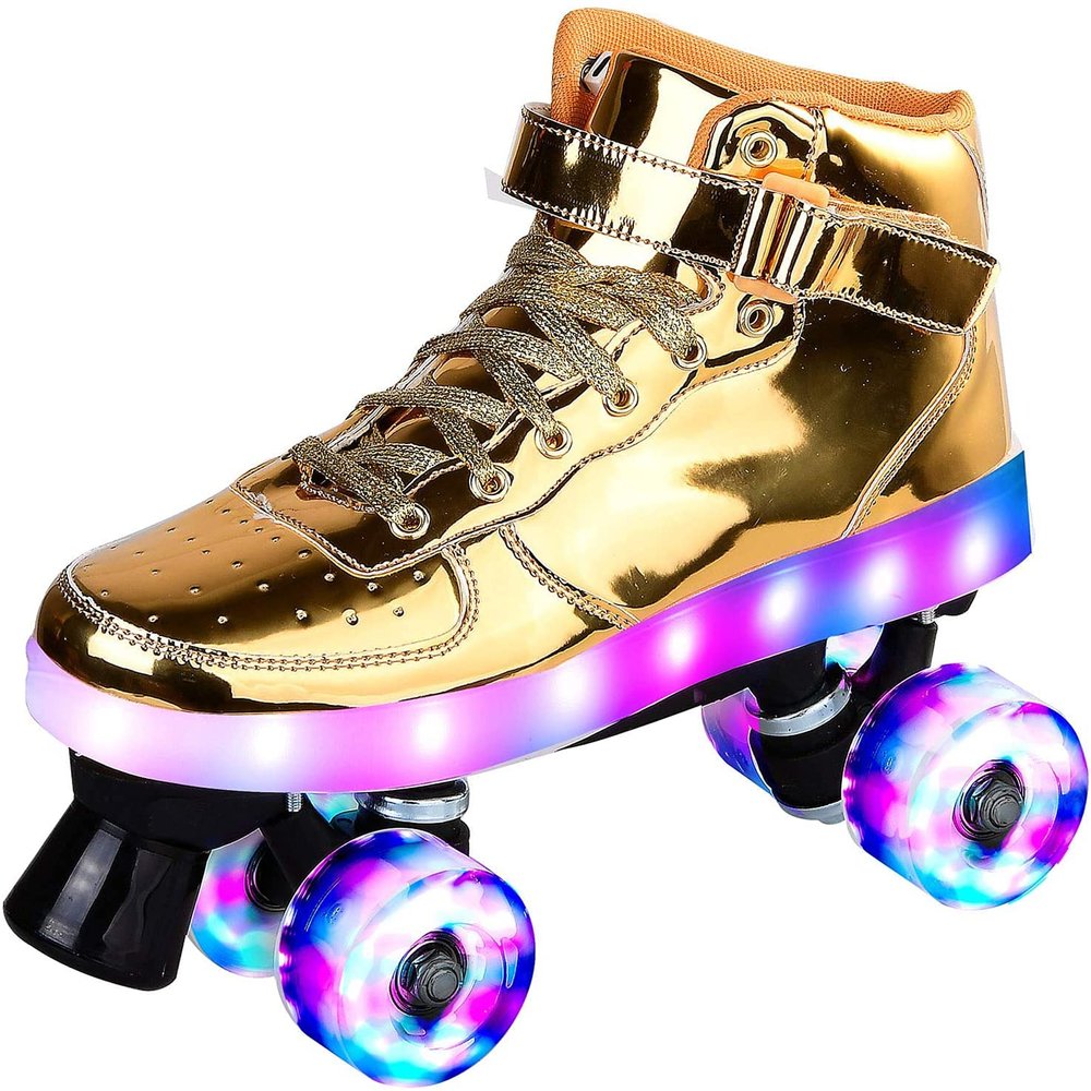 Roller Skates, 4 Wheels PU Upper Shiny Skating Shoes for Girls, Boys,Adults,Kids and Beginners Birthday Gift,5/37 Gold