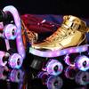 Roller Skates, 4 Wheels PU Upper Shiny Skating Shoes for Girls, Boys,Adults,Kids and Beginners Birthday Gift,5/37 Gold view 2