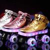 Roller Skates, 4 Wheels PU Upper Shiny Skating Shoes for Girls, Boys,Adults,Kids and Beginners Birthday Gift,5/37 Gold view 4