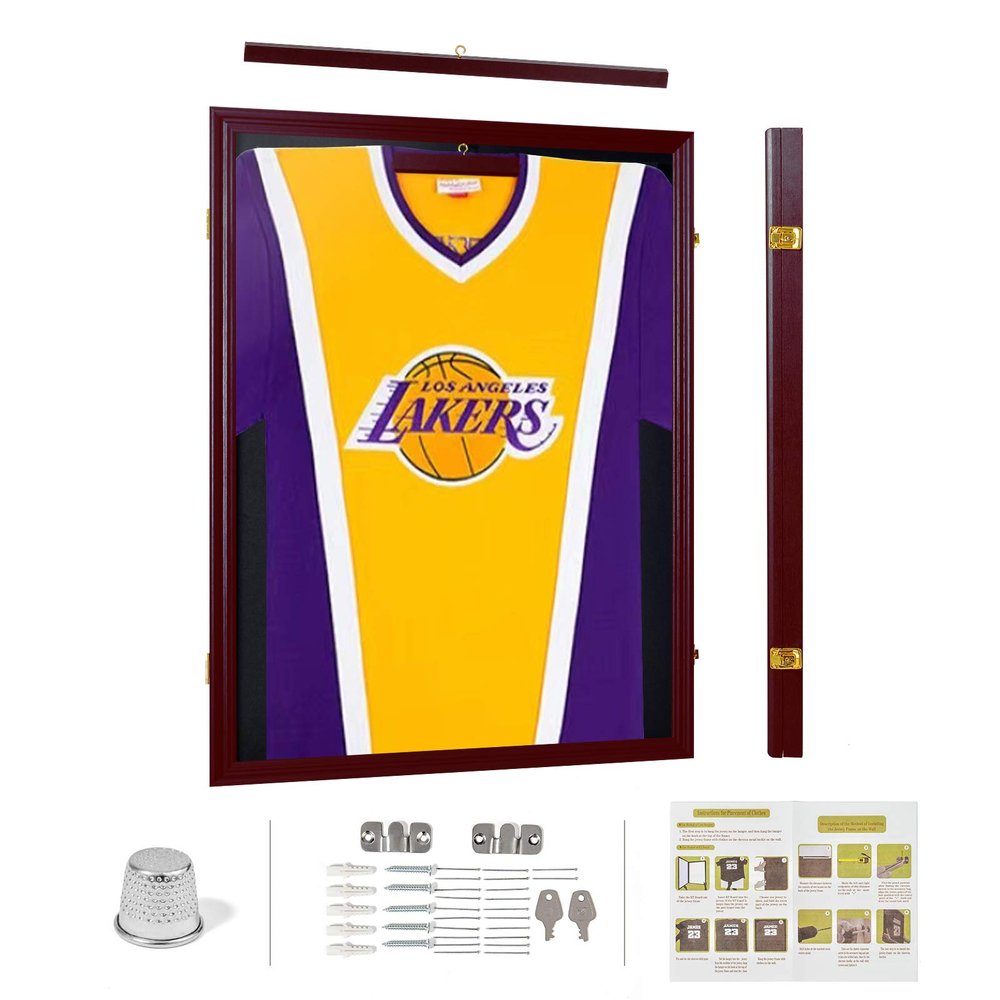 COOBL Jersey Display Frame Case,Jersey Shadow Box with UV Protection Acrylic and Hanger for Baseball Basketball Football Soccer Hockey Shirt,Uniform, Graduates,Brown