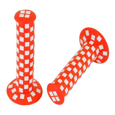 Alta Bicycle Vintage Checkered BMX Style 124mm Long Bicycle Grips, Multiple Colors. (Red/White)