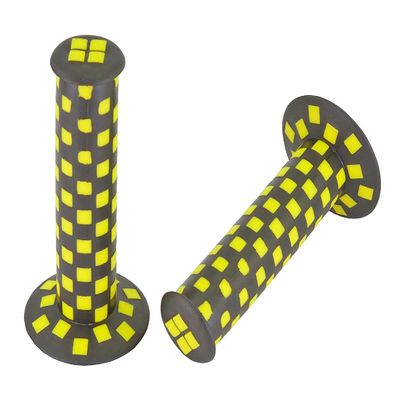 Alta Bicycle Vintage Checkered BMX Style 124mm Long Bicycle Grips, Multiple Colors. (Black/Yellow)