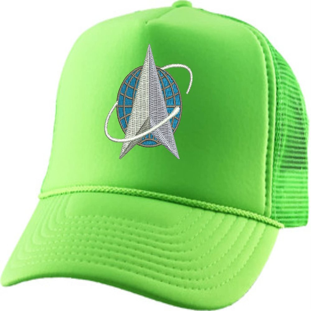 ALLNTRENDS Adjustable Trucker Hat US Space Force Embroidered Mesh Baseball Cap Adult USA Army Graphic Hats (Neon Green)
