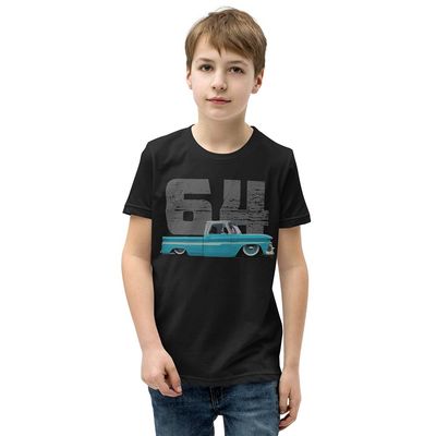 1964 Chevy C10 Vintage Pickup Truck Club Show Youth Short Sleeve T-Shirt Black