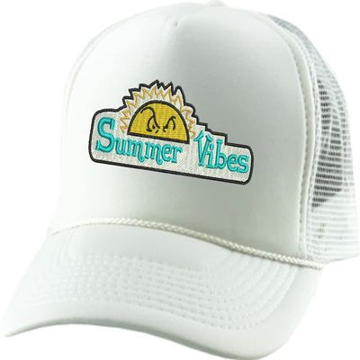 ALLNTRENDS Adult Trucker Hat Summer Vibes Embroidered Baseball Cap Cool Vacation Beach Hats Adjustable (White)