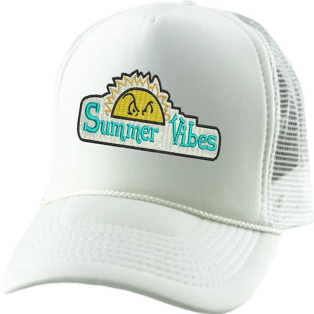 ALLNTRENDS Adult Trucker Hat Summer Vibes Embroidered Baseball Cap Cool Vacation Beach Hats Adjustable (White)