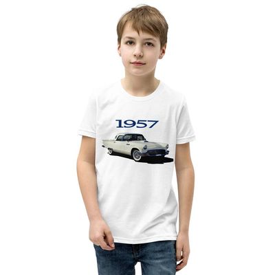 1957 Thunderbird Antique Classic Car Youth Short Sleeve T-Shirt White