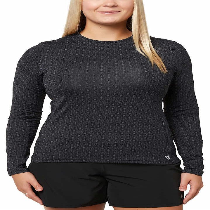 HANG TEN Womens Long Sleeve Rashguard Sun Shirt (US, Alpha, X-Small, Regular, Regular, Stretch Limo)