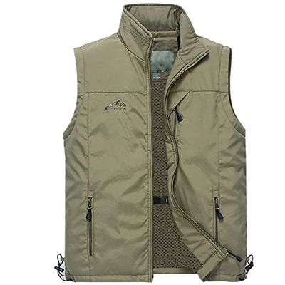XINDSJDS Summer Mesh Thin Multi Pocket Vest for Male Big Size Male Casual 4 Colors Sleeveless Jacket 4 Pocket Khaki 5XL