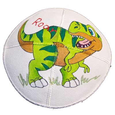 Hand-painted Kippah (Yarmulke) with a T-Rex Dinosaur