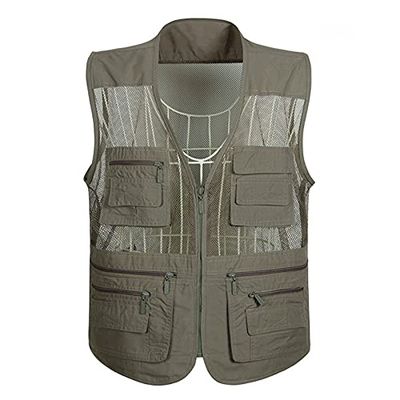 XINDSJDS Quick-Drying Mesh Tactical Vest Ultralight Fishing Camping Travel Vest with Multi Pockets Gray Vest XXL