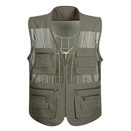 XINDSJDS Quick-Drying Mesh Tactical Vest Ultralight Fishing Camping Travel Vest with Multi Pockets Gray Vest XXL