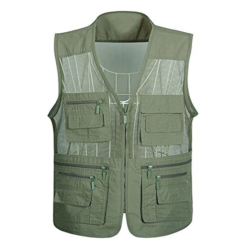 XINDSJDS Quick-Drying Mesh Tactical Vest Ultralight Fishing Camping Travel Vest with Multi Pockets Army Green Vest 4XL