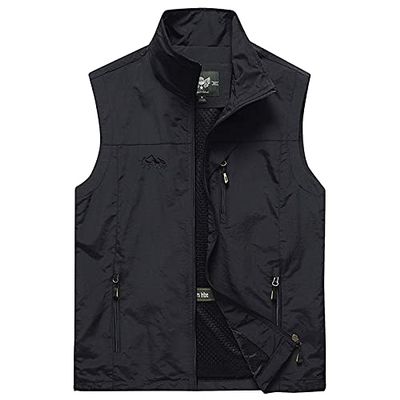 XINDSJDS Summer Mesh Vest Men Thin Breathable Multi Pocket Classic Sleeveless Climbing Hiking Fishing Jackets Black XXL