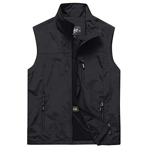 XINDSJDS Summer Mesh Vest Men Thin Breathable Multi Pocket Classic Sleeveless Climbing Hiking Fishing Jackets Black XXL