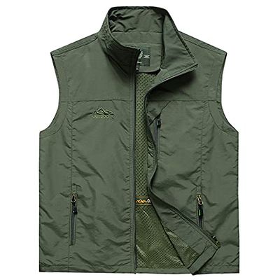 XINDSJDS Summer Mesh Vest Men Thin Breathable Multi Pocket Classic Sleeveless Climbing Hiking Fishing Jackets Military 3XL