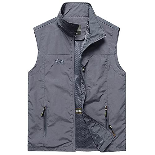 XINDSJDS Summer Mesh Vest Men Thin Breathable Multi Pocket Classic Sleeveless Climbing Hiking Fishing Jackets Grey 4XL
