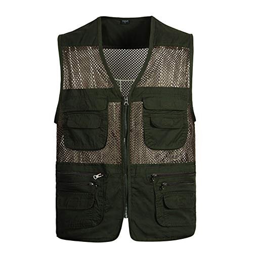 XINDSJDS Mesh Quick-Drying Vests Male with Many Pockets Mens Breathable Multi-Pocket Fishing 05 Deep Army Green XL