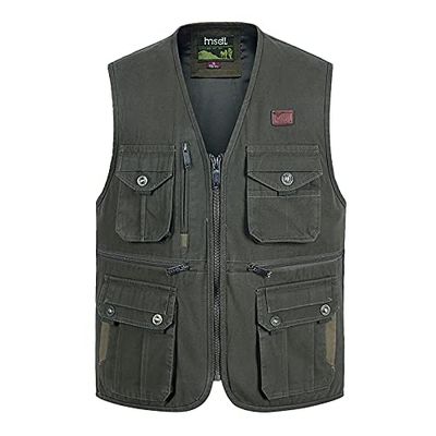 XINDSJDS Summer Multi Pocket Vest for Men Spring Autumn Male Casual Photographer Travel Sleeveless Jacket Green 4XL