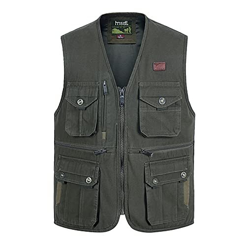 XINDSJDS Summer Multi Pocket Vest for Men Spring Autumn Male Casual Photographer Travel Sleeveless Jacket Green 4XL