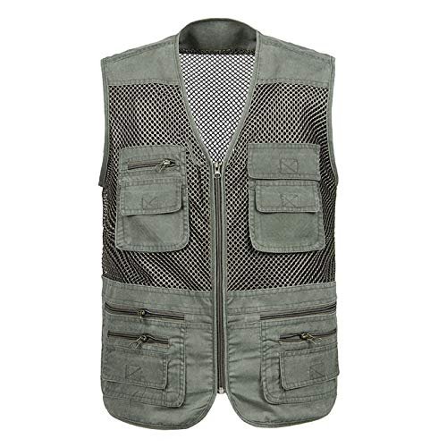 XINDSJDS Mesh Quick-Drying Vests Male with Many Pockets Mens Breathable Multi-Pocket Fishing Army Green Vest 4XL