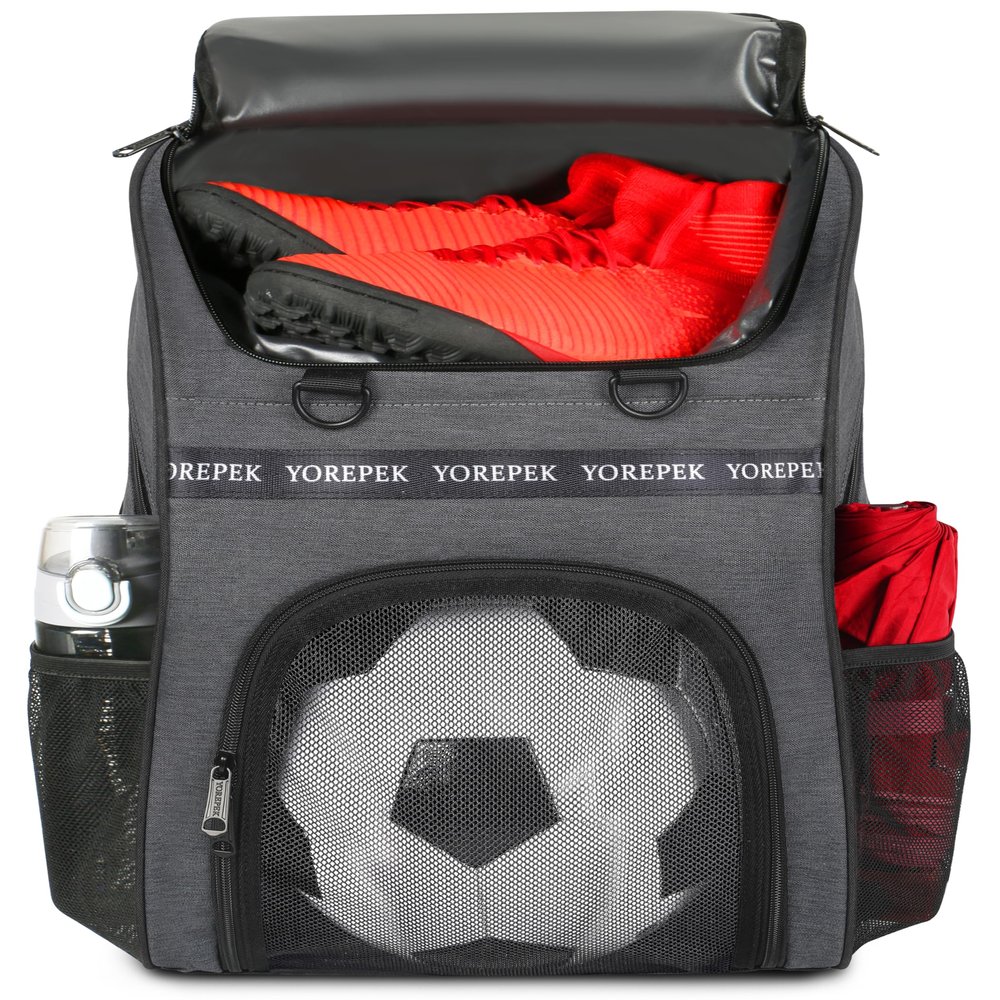 YOREPEK Soccer Bag, Soccer Backpack with Ball Compartment for Men and Women Fit Basketball Volleyball, Large Capacity Sports Equipment Bags Gift to School Gym Outdoor Camping, Black