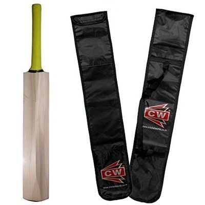 CW Plain Kashmir Willow BAT for Leather Ball Custom Made Thick Edges Junior Kashmir Willow Cricket BAT Youth Boys Men Adult Full Size BAT for Men (Full for 14+UP)