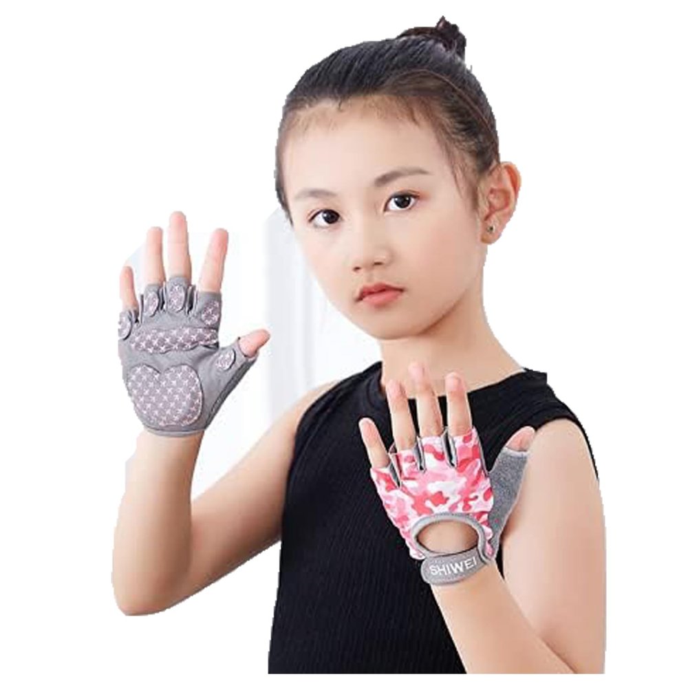 Clobeau Kids Boys Girls Biking Gloves Cycling Exercise Half Finger Fingerless Gloves Child Motor Bike Riding Anti-Slip Weight Lifting Bikes Workout Climbing Bicycle Glove Gym Skate Glove