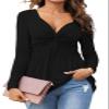 Tankaneo Womens V-Neck Front Knotted Blouse Shirt Long Sleeve Elegant Casual T-Shirt Solid Color Pullover Tops view 1