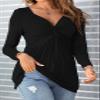 Tankaneo Womens V-Neck Front Knotted Blouse Shirt Long Sleeve Elegant Casual T-Shirt Solid Color Pullover Tops view 2