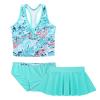 Yartina Kids Girls Swimsuit 3Pcs Outfit Digital Printed Tanks Vest Top with Bottoms Swimdress Swimwear Tankini Mint Green 5-6 view 1