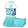 Yartina Kids Girls Swimsuit 3Pcs Outfit Digital Printed Tanks Vest Top with Bottoms Swimdress Swimwear Tankini Mint Green 5-6 view 3