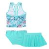 Yartina Kids Girls Swimsuit 3Pcs Outfit Digital Printed Tanks Vest Top with Bottoms Swimdress Swimwear Tankini Mint Green 5-6 view 4