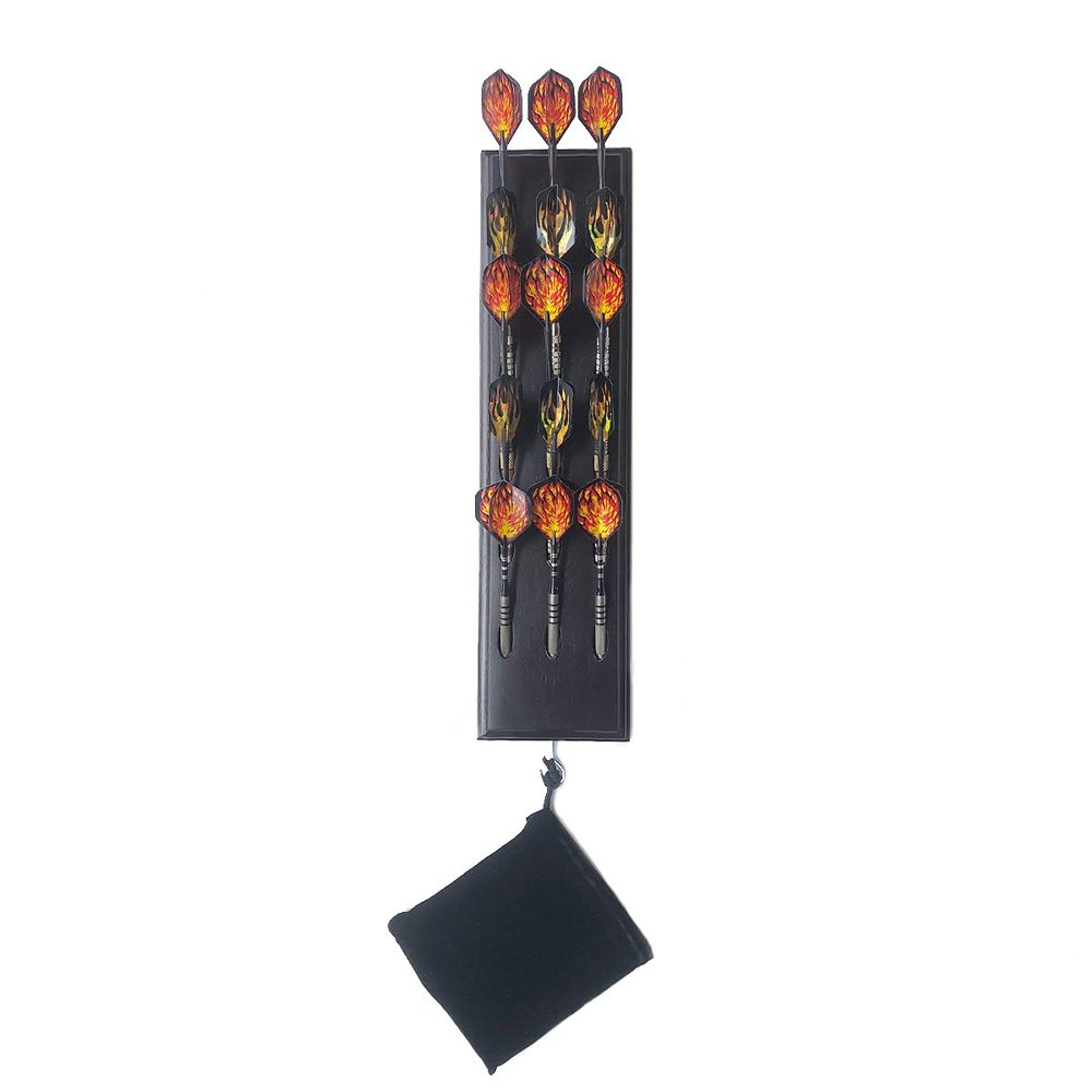 LANTE LIFE Solid Wood Wall Mounted Dart Holder/Stand/Caddy Display, Holds 15 Steel/Soft Tip Dart, Solid Wooden Rack with Accessory Storage Bag, Game Room, Man Cave, Home Bar Decor (Black)