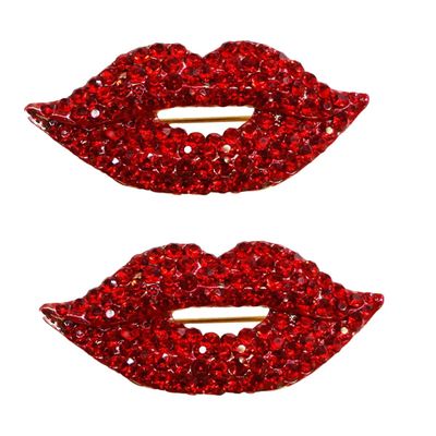 Holibanna 2pcs Rhinestone Red Lips Brooch Crystal Corsage Bling Clothing Accessory Wedding Brooch Pin for Bag Scarf Pants Cloth