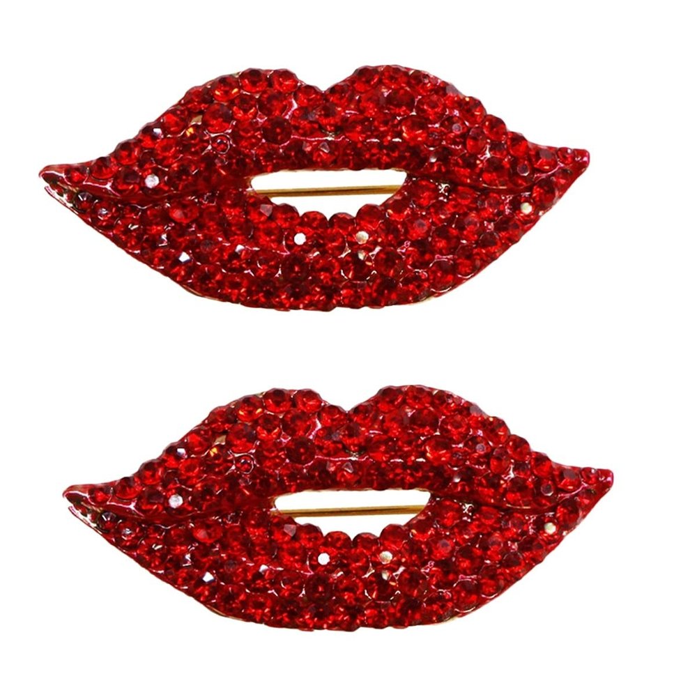 Holibanna 2pcs Rhinestone Red Lips Brooch Crystal Corsage Bling Clothing Accessory Wedding Brooch Pin for Bag Scarf Pants Cloth