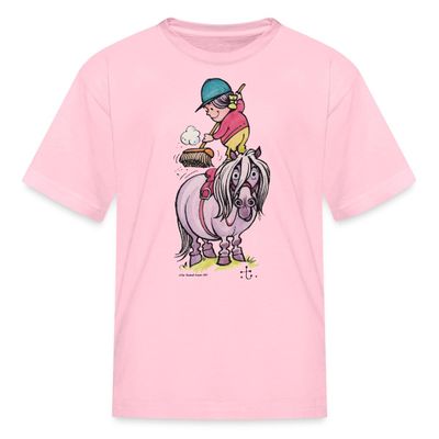 Spreadshirt Thelwell Equestrian Horse Cleaning Licensed Kid's T-Shirt, XL, Pink