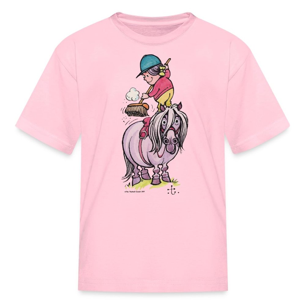 Spreadshirt Thelwell Equestrian Horse Cleaning Licensed Kid's T-Shirt, XL, Pink