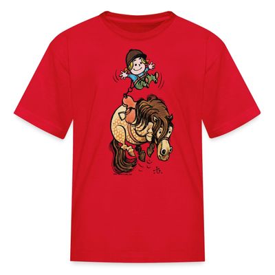 Spreadshirt Thelwell Bucking Horse Rodeo Funny Illustration Licensed Kid's T-Shirt, L, red
