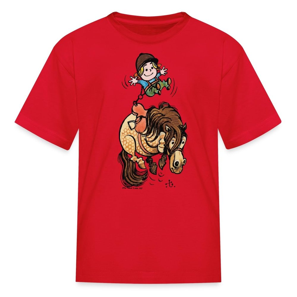 Spreadshirt Thelwell Bucking Horse Rodeo Funny Illustration Licensed Kid's T-Shirt, L, red