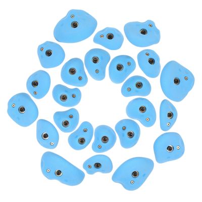 Atomik Rock Climbing Holds Set of 24 Golfus Style Climbing Holds in Blue with Outdoor Hardware