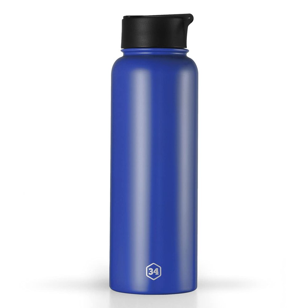 34oz Insulated Double Walled Stainless Steel Water Bottle Tumbler with Sports Straw and Handle! | Great for Sports, Camping, Yoga, School, Work and More! | Perfect for Kids and Adults (Royal Blue)