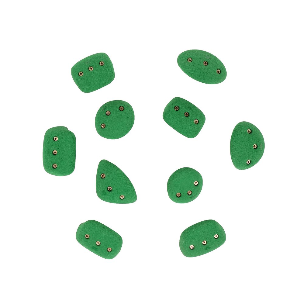Atomik Rock Climbing Holds Set of 10 Medium Screw-On Basic Jugs in Green