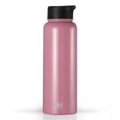 34oz Insulated Double Walled Stainless Steel Water Bottle Tumbler with Sports Straw and Handle! | Great for Sports, Camping, Yoga, School, Work and More! | Perfect for Kids and Adults (Pink)